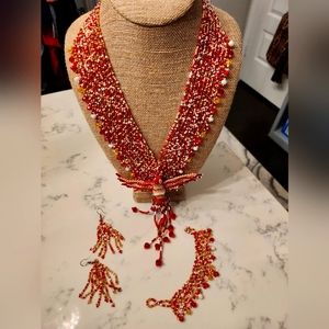 Beaded Hummingbird Necklace with Earrings and Bracelet NWOT